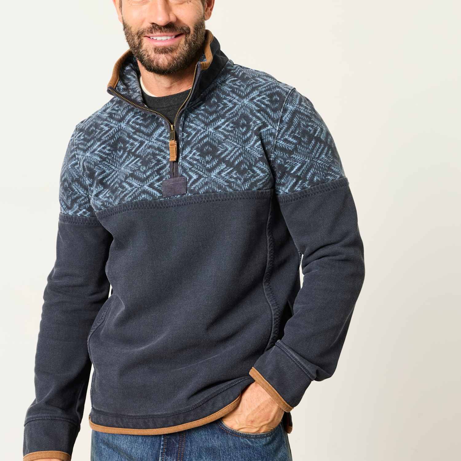 Fatface Men's Cotton Rich Half Zip Airlie Sweatshirt - L - Navy Mix - Available at M&S