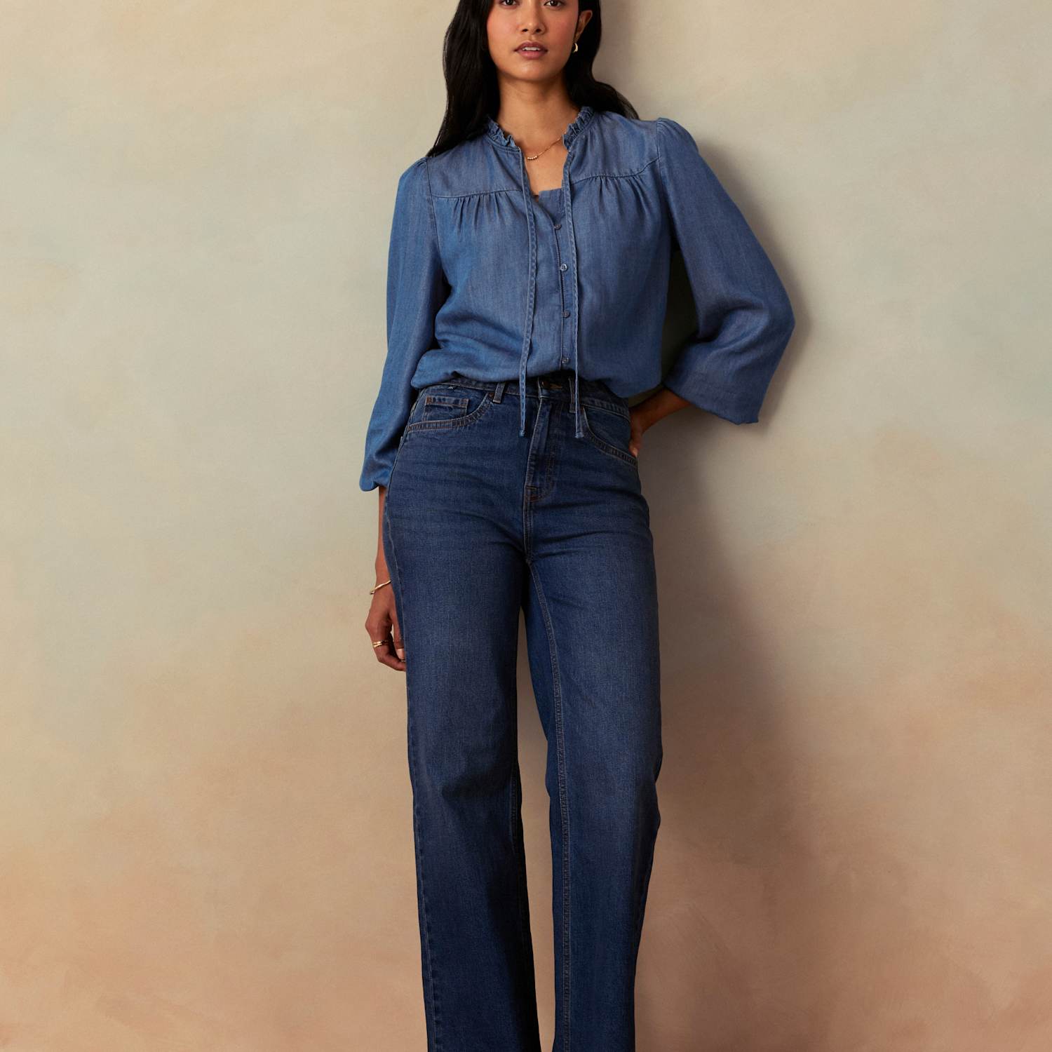 Crew Clothing Women's High Waisted Wide Leg Jeans - 10 - Medium Blue - Available at M&S
