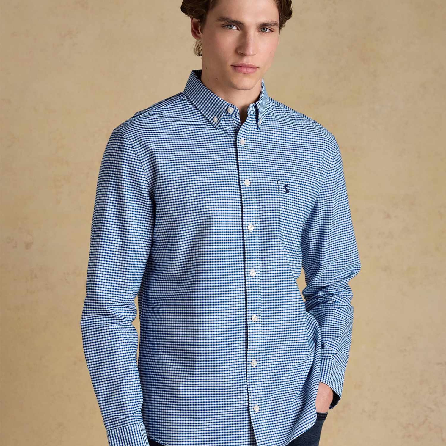 Joules Men's Pure Cotton Checked Oxford Shirt - S - Navy Mix - Available at M&S