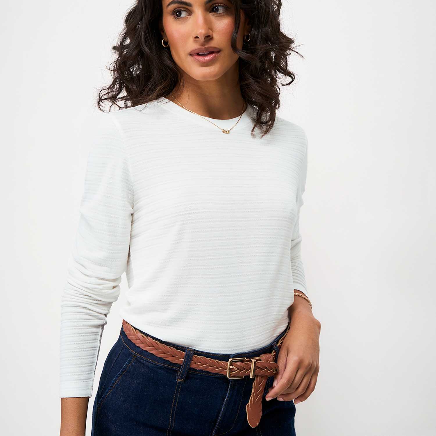 Crew Clothing Women's Textured Striped Top - 12 - White - Available at M&S