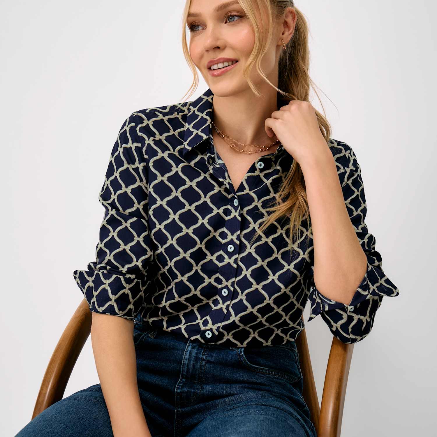 Crew Clothing Women's Lyocell Blend Printed Button Through Shirt - 16 - Navy Mix - Available at M&S