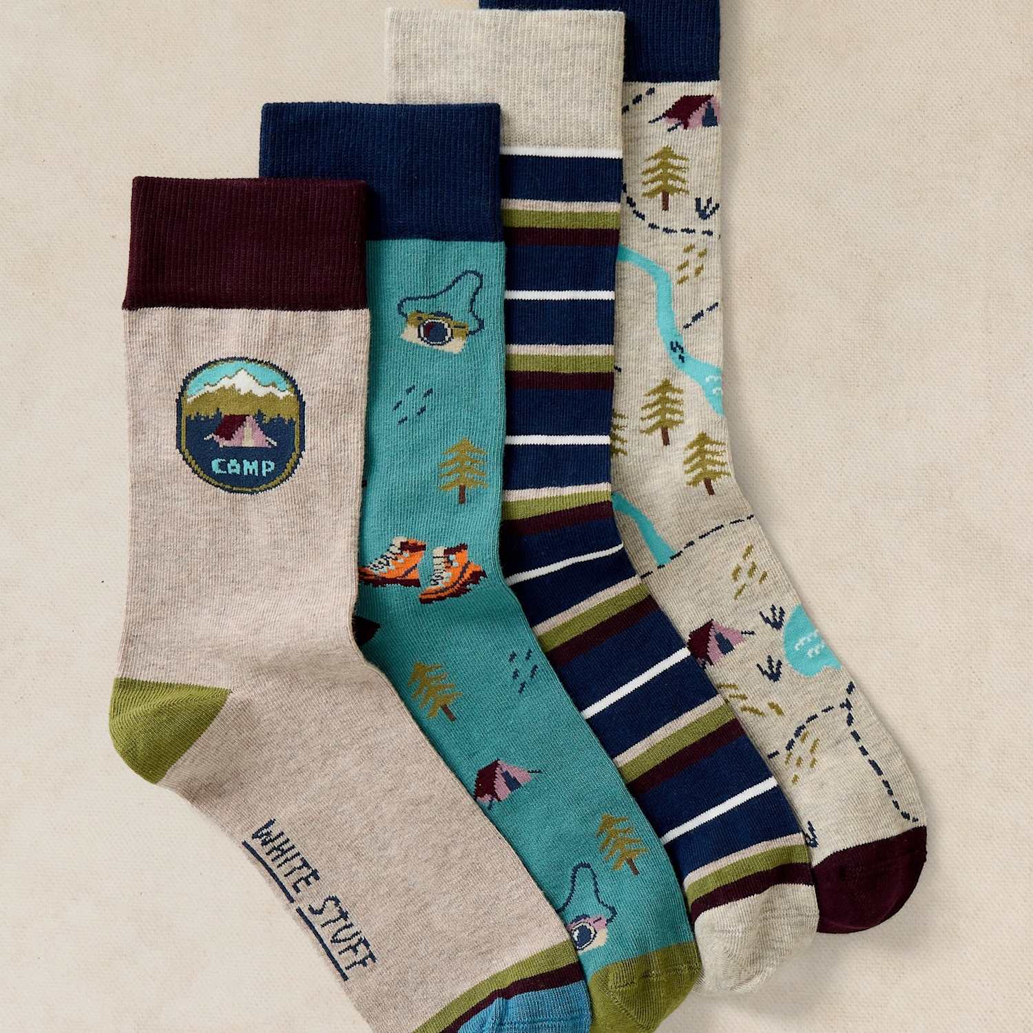White Stuff Men's 4 Pack Cotton Rich Printed Casual Socks - 10-12 - Grey Mix - Available at M&S