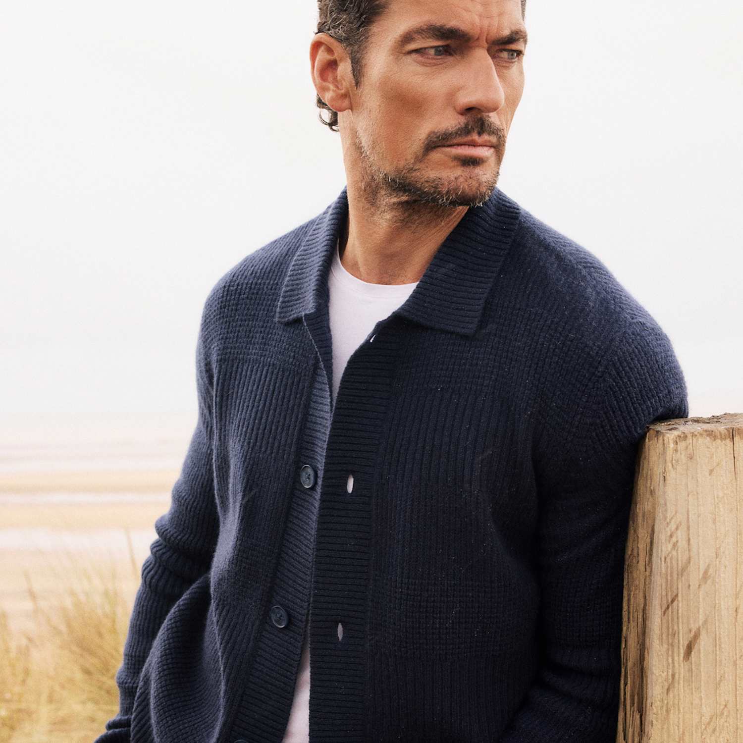 David Gandy Wellwear Men's Pure Lambswool Textured Cardigan - M - Navy - Available at M&S
