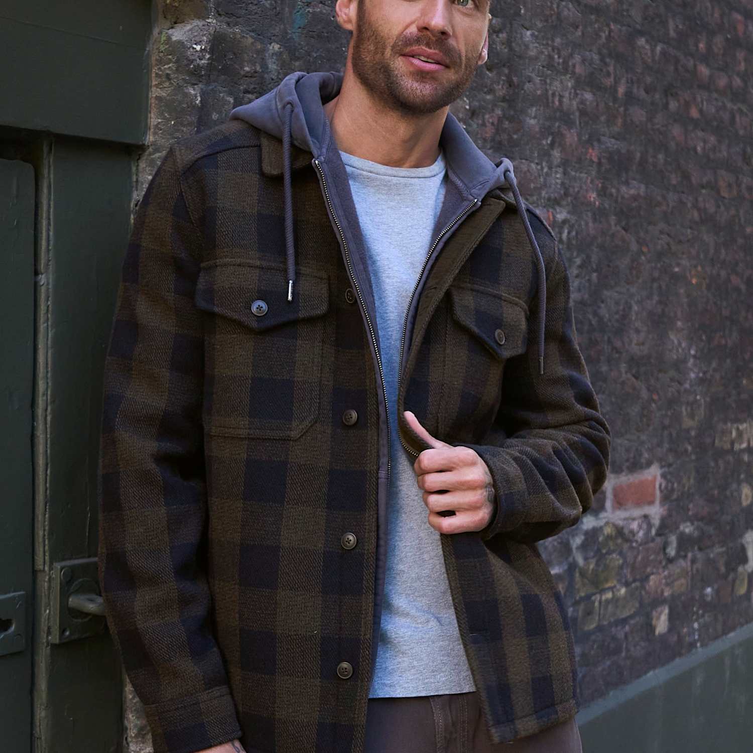 Fatface Men's Wool Rich Overshirt - L - Khaki Mix - Available at M&S