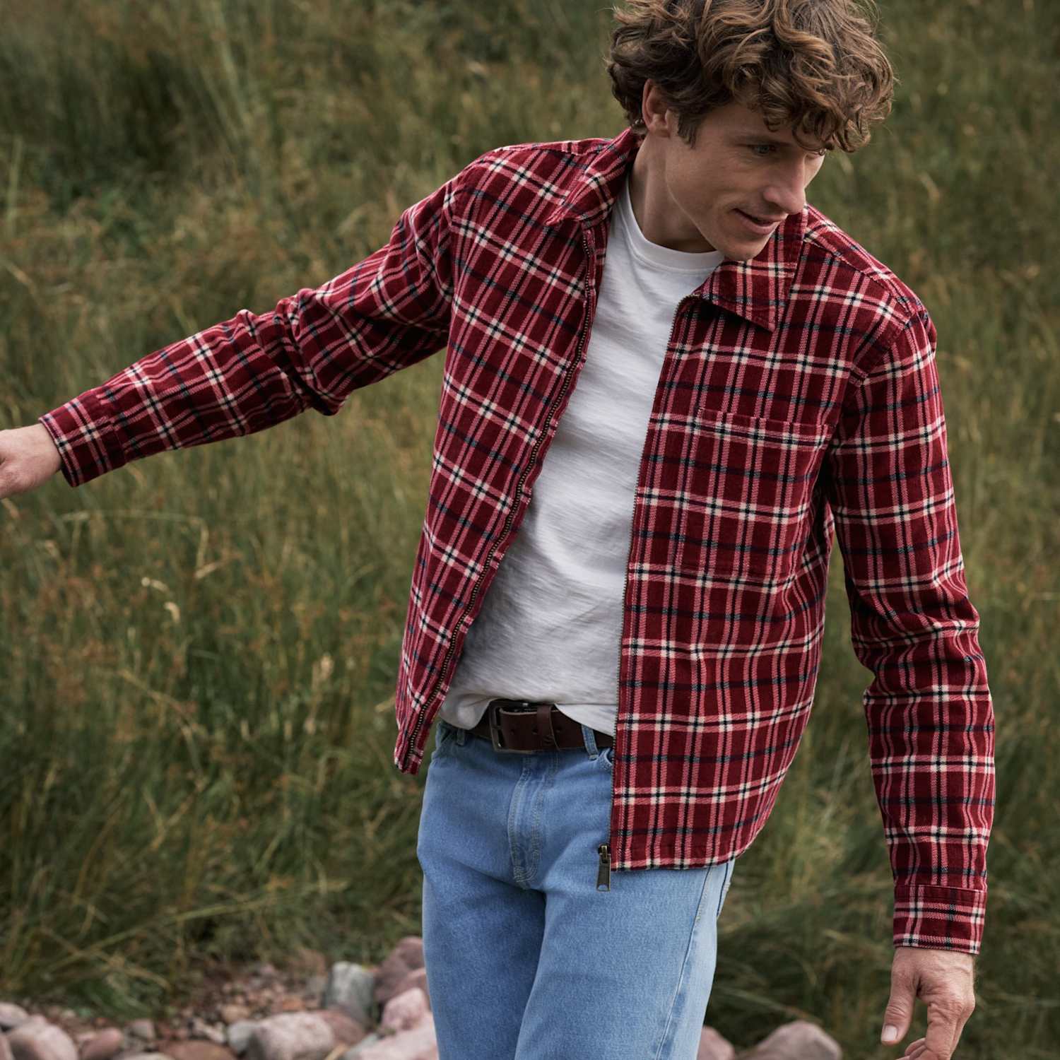 Fatface Men's Cotton Rich Overshirt - L - Red Mix - Available at M&S