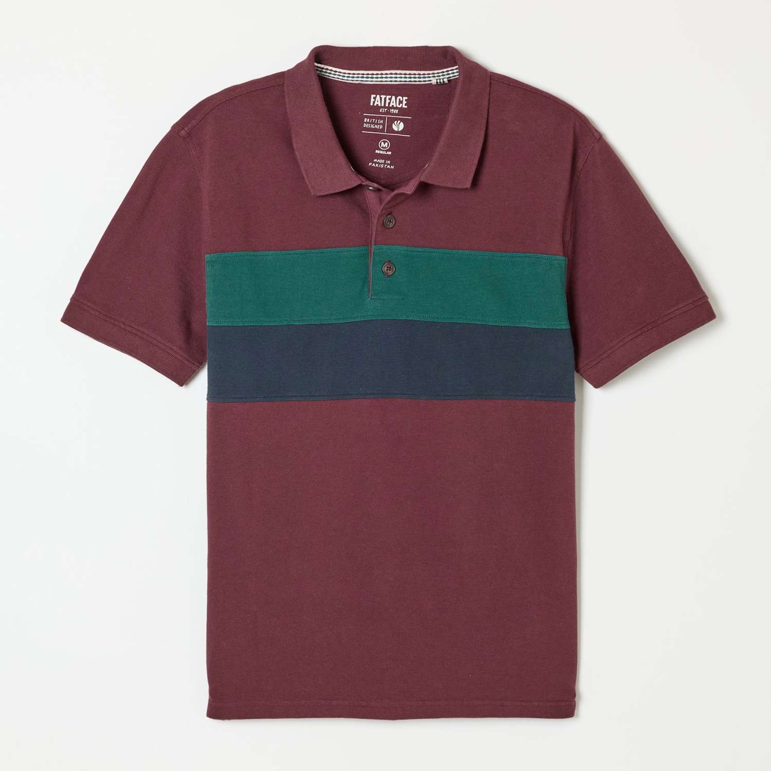Fatface Men's Clifton Colour Block Pure Cotton Pique Polo - M - Purple Mix - Available at M&S