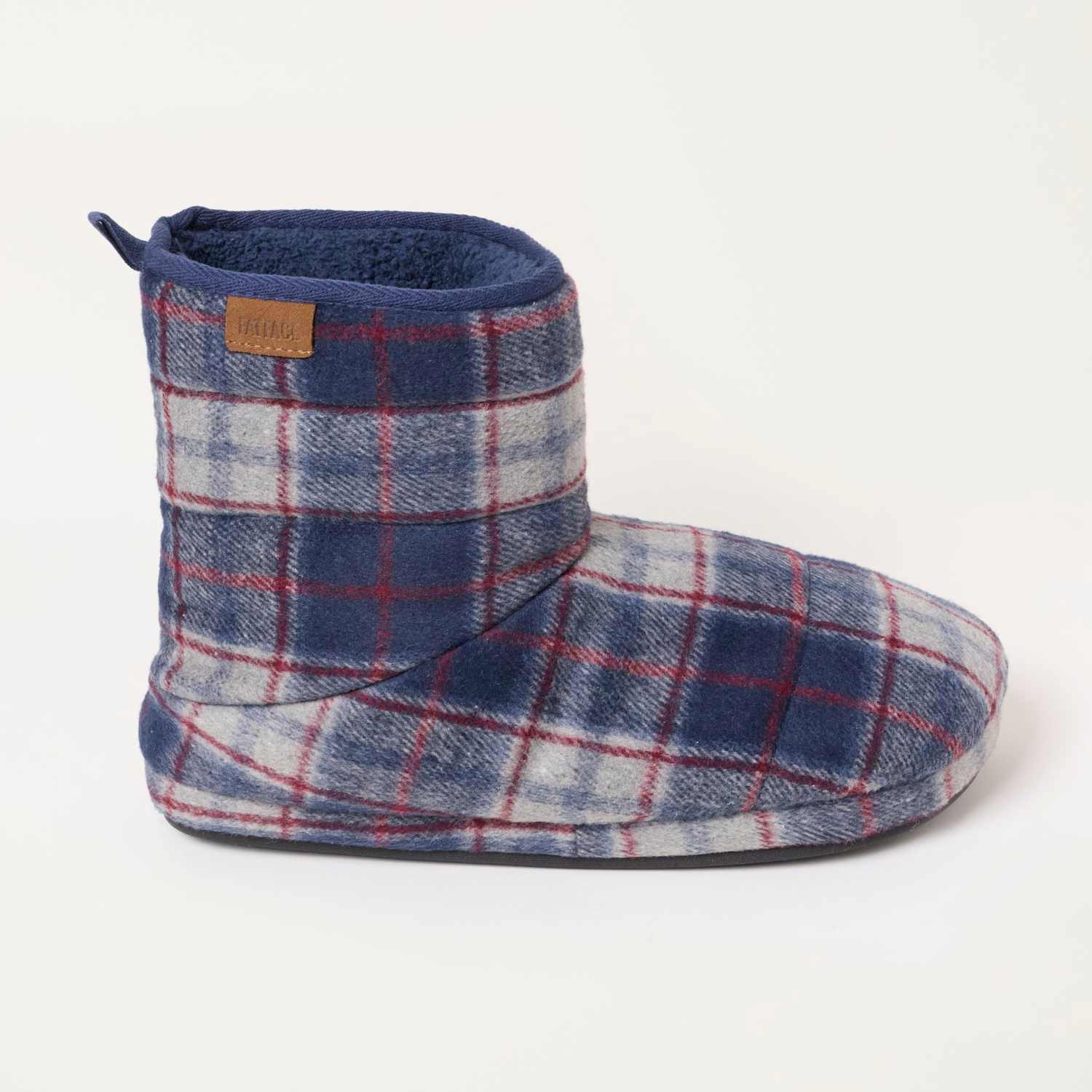 Fatface Men's Checked Fleece Lined Slipper Boots - S - Navy Mix - Available at M&S