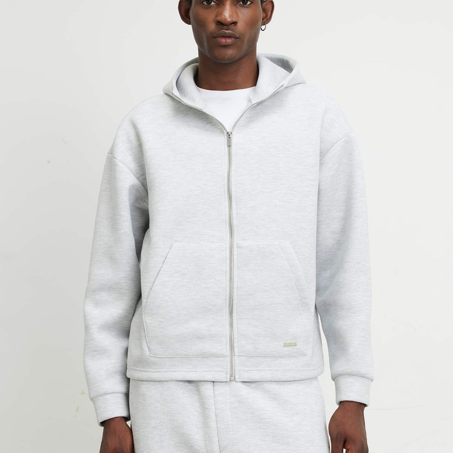 River Island Men's Pure Cotton Zip Up Hoodie - L - Grey Marl - Available at M&S