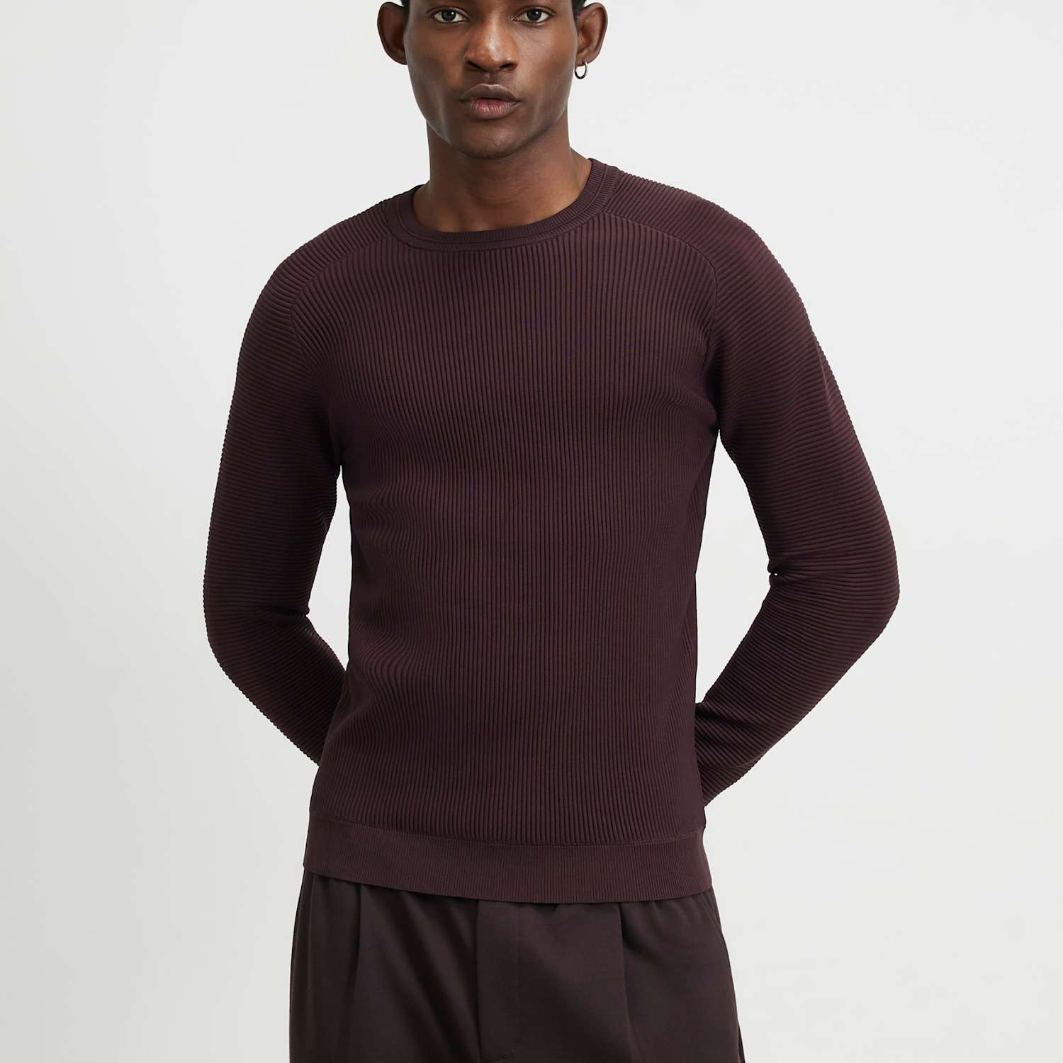 River Island Men's Ribbed Ottoman Crew Neck Jumper - XL - Burgundy - Available at M&S