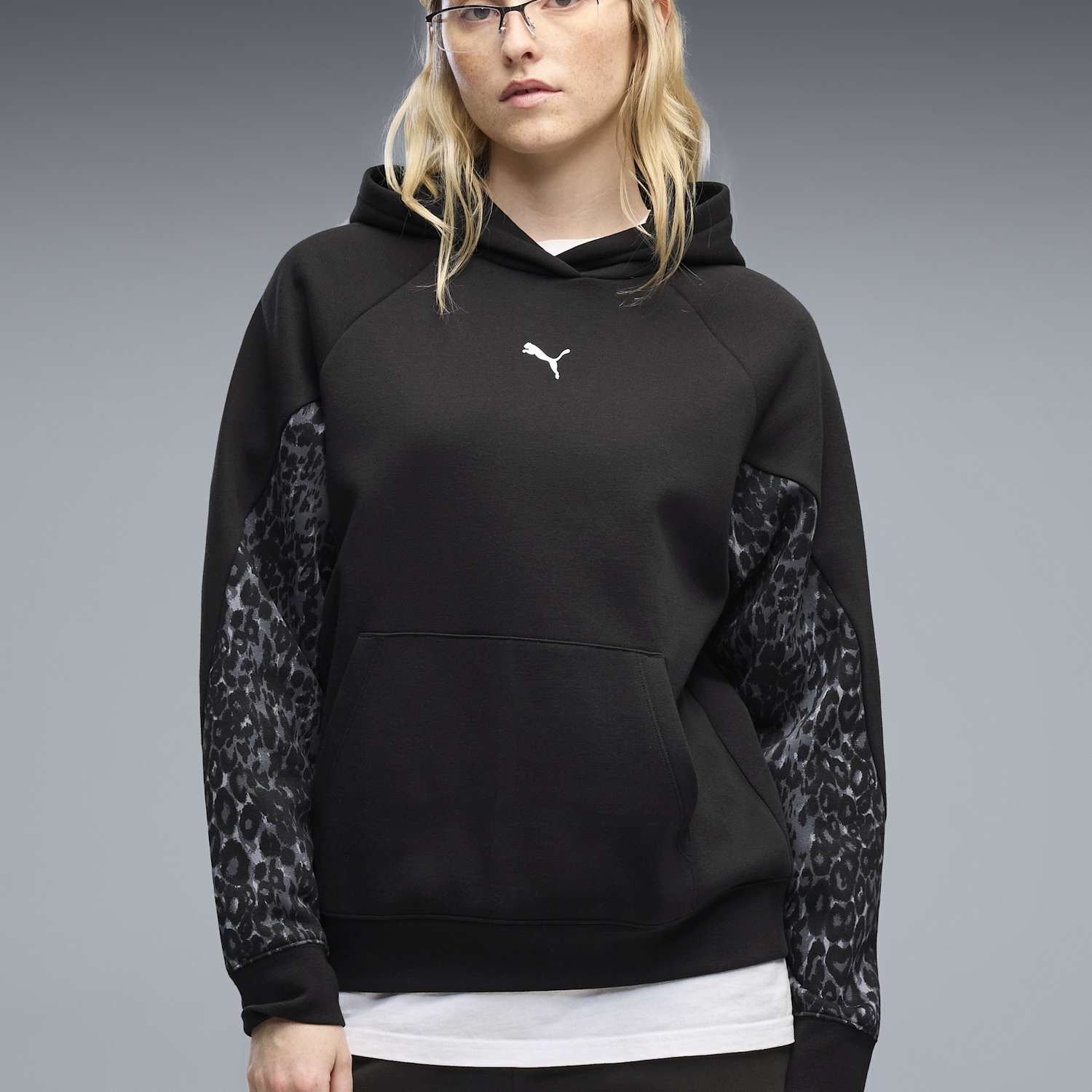 Puma Women's Sport Animal Print Fleece Hoodie - Medium - Black