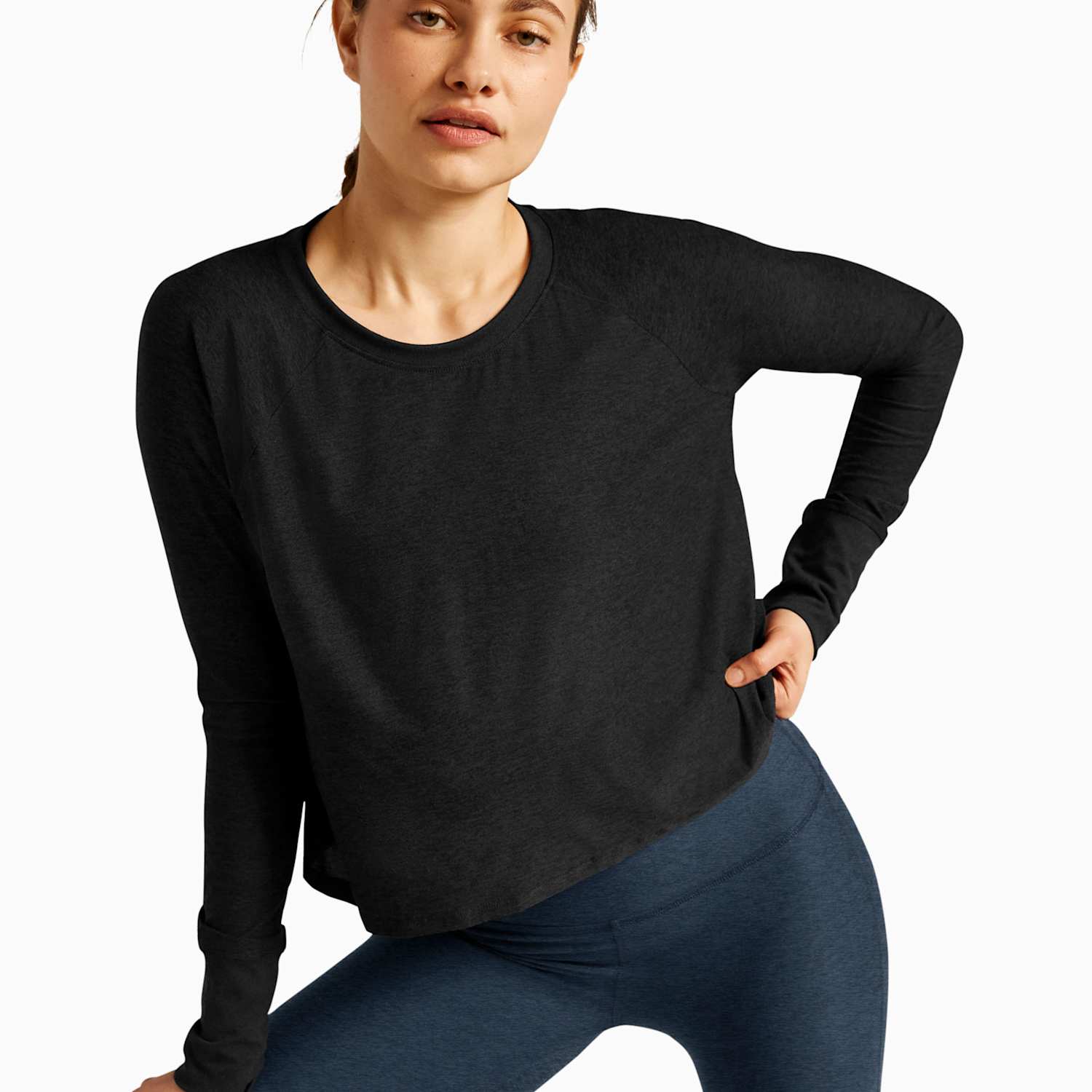 Beyond Yoga Women's Featherweight Daydreamer Crew Neck Yoga Top - Large - Black