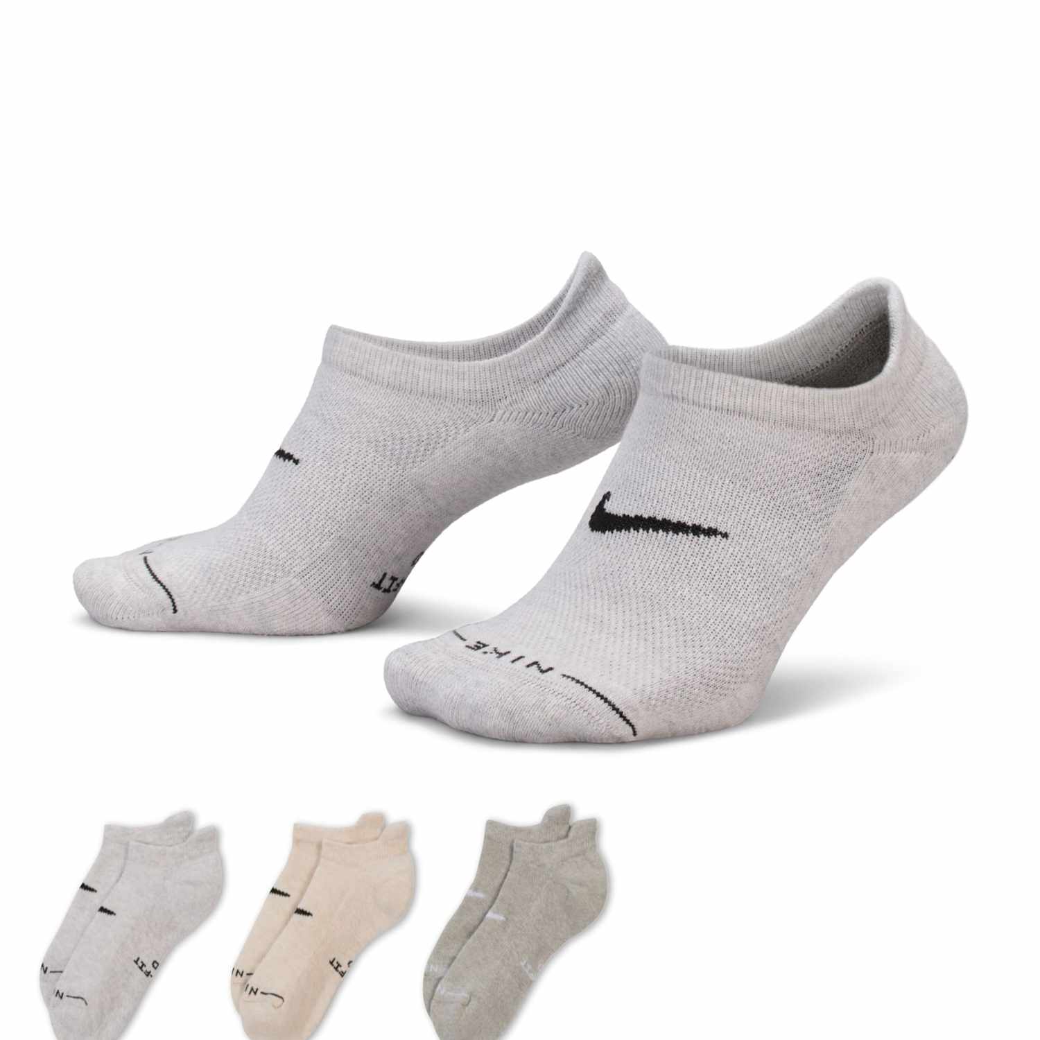 Nike Women's 3 Pack Elevated No-Show Trainer Liner Socks - Large - Grey Mix - Available at M&S
