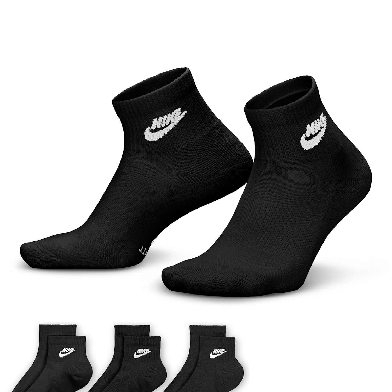 Nike Women's 3 Pack Everyday Cotton Rich Ankle High Socks - Large - Black - Available at M&S