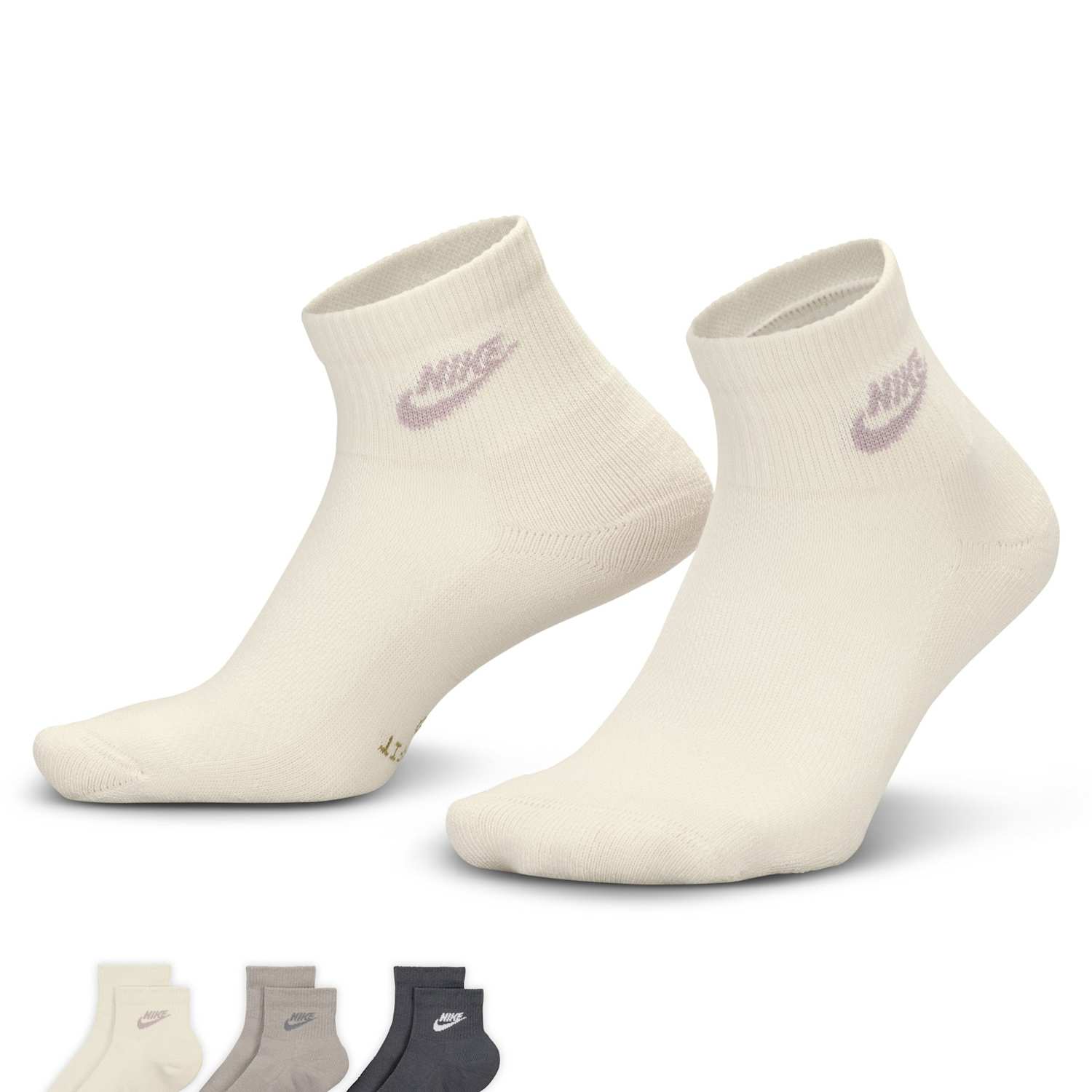 Nike Women's 3 Pack Cotton Rich Ankle High Socks - Large - Cream Mix - Available at M&S