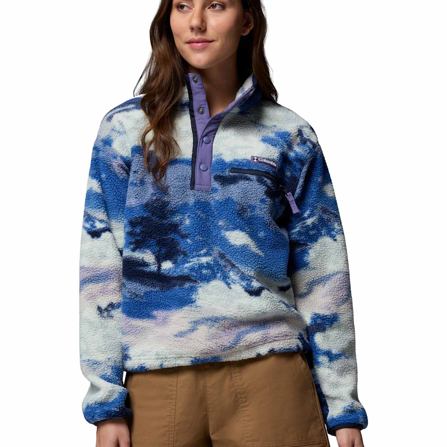 Columbia Women's Helvetia II Printed Cropped Fleece Jacket - Small - Blue Mix