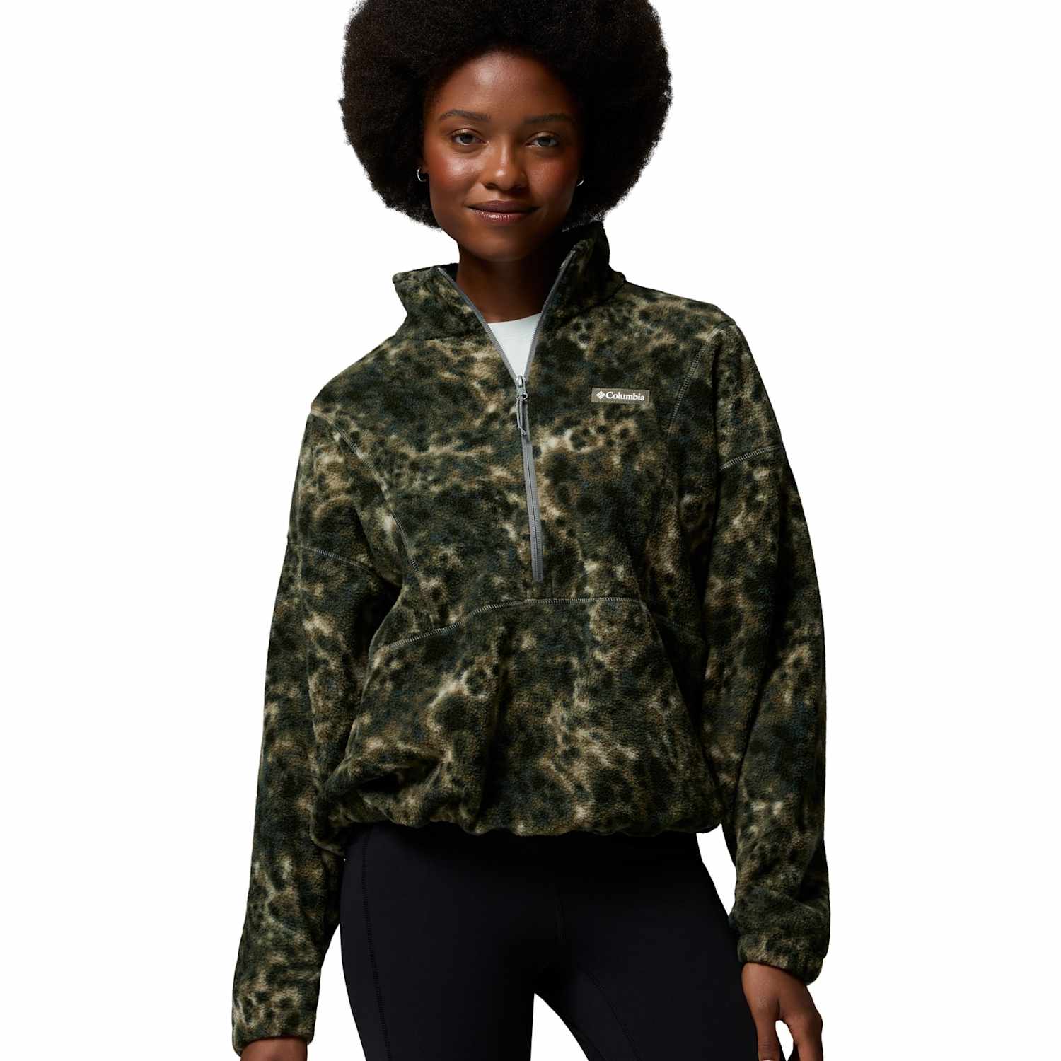 Columbia Women's Timber Crest Printed Fleece Half Zip - Small - Khaki Mix