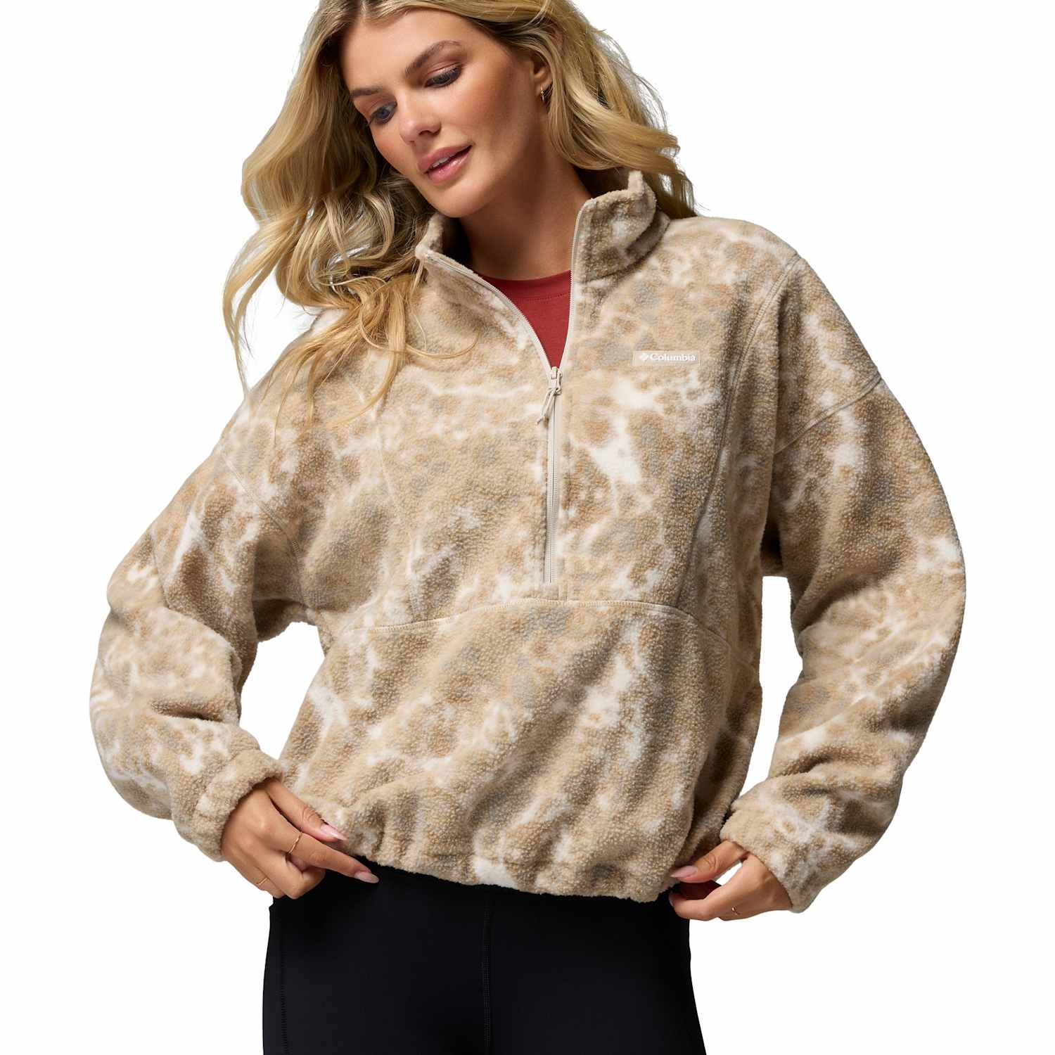 Columbia Women's Timber Crest Printed Fleece Half Zip - Small - Beige Mix