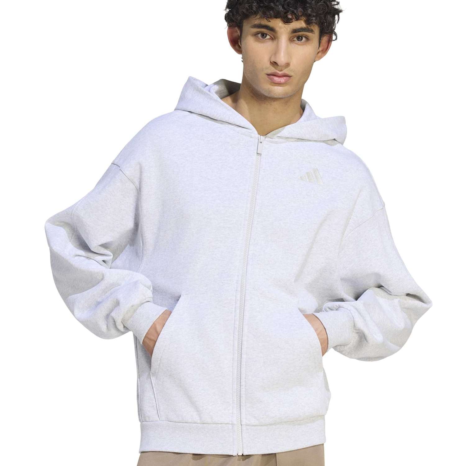 Adidas Men's Kit Small Logo Full Zip Hoodie - M - Light Grey