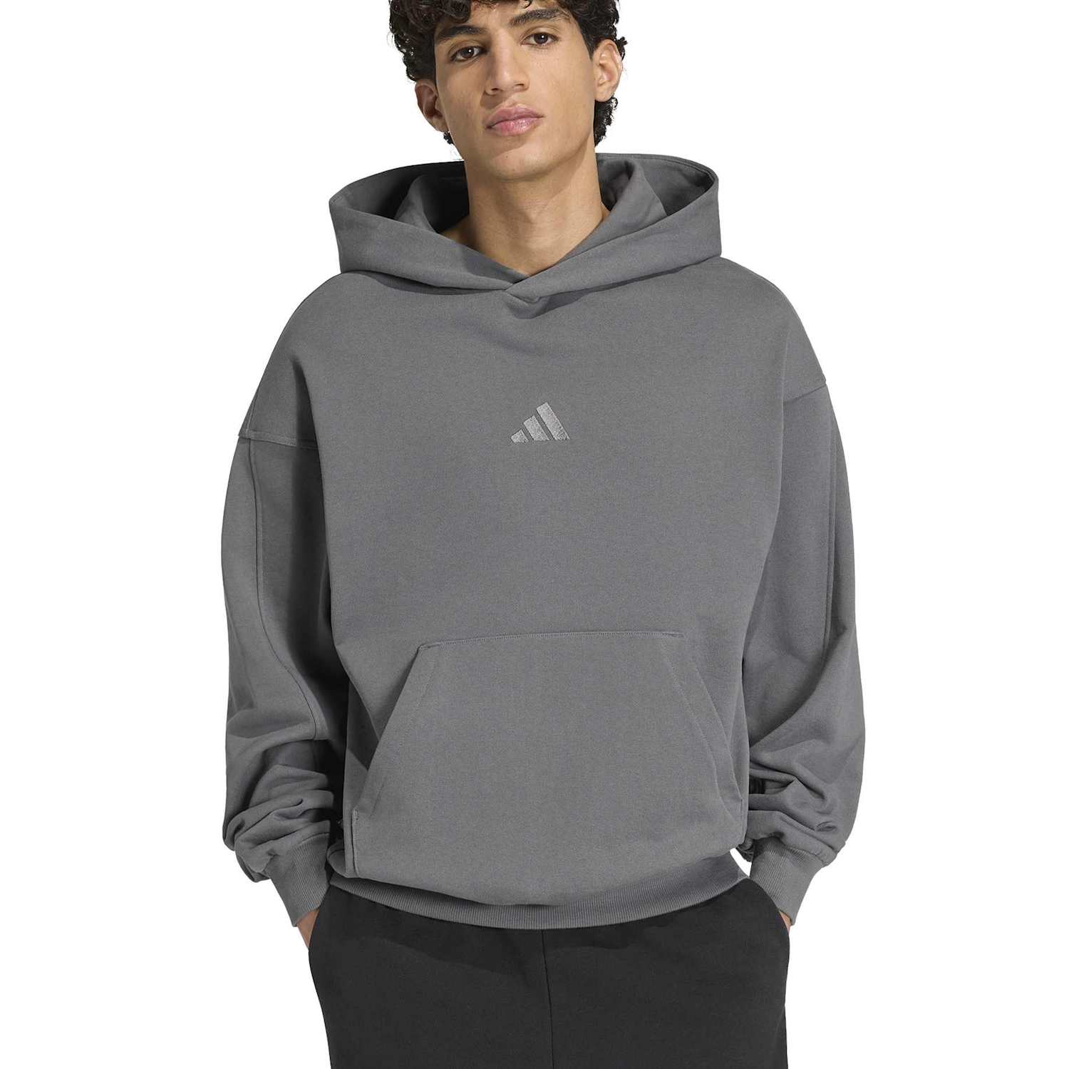 Adidas Men's Kit Small Logo Pure Cotton Hoodie - S - Dark Grey