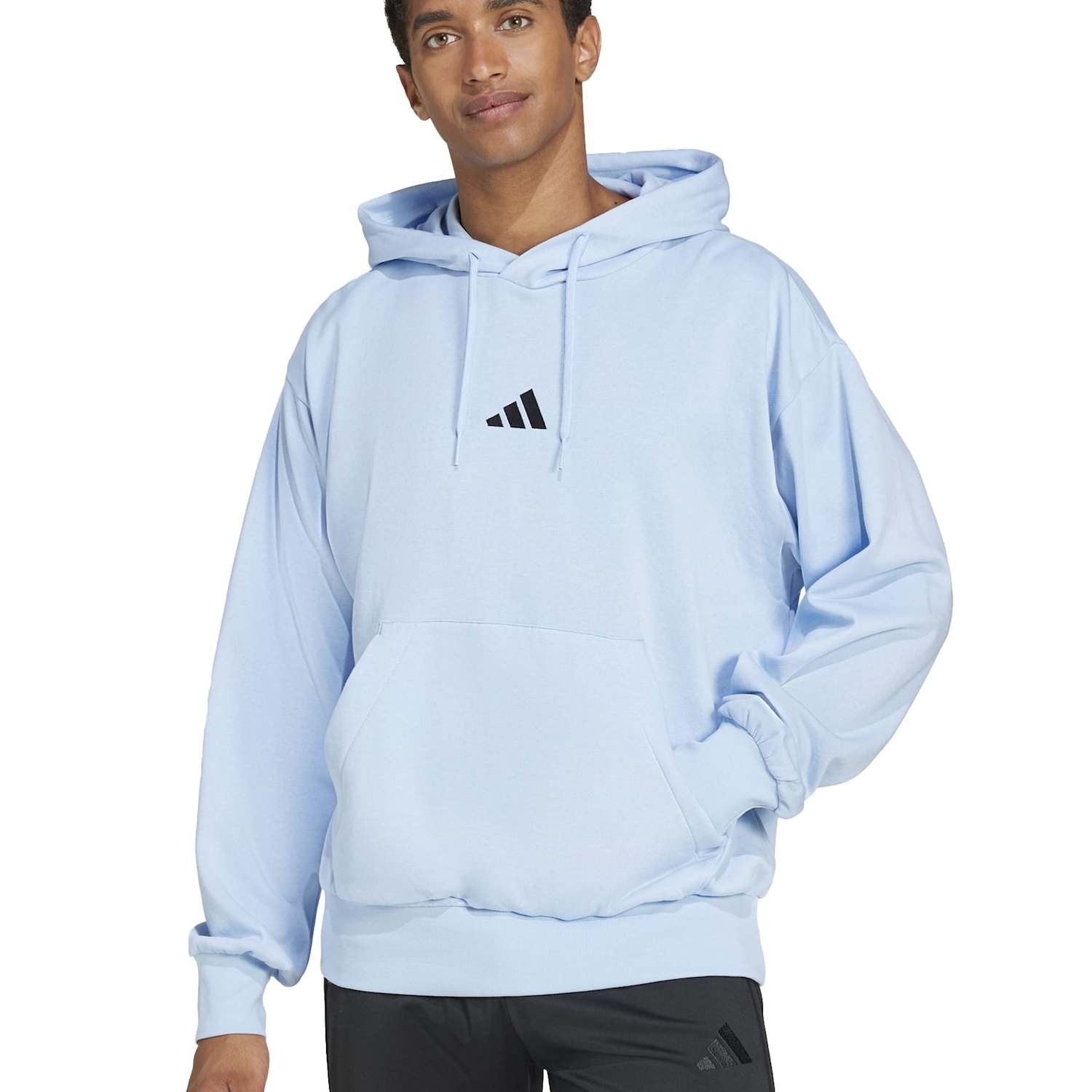 Adidas Men's Essentials Feelcozy Cotton Rich Fleece Hoodie - M - Light Blue