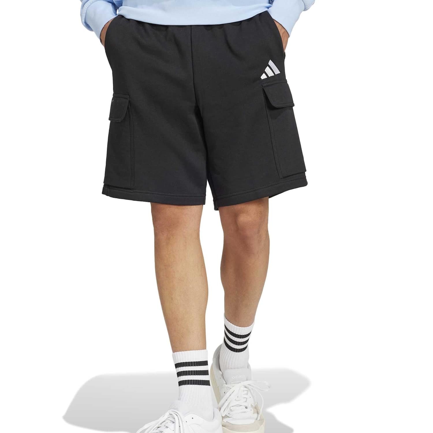Adidas Men's Essentials Feelcozy Cargo Fleece Shorts - L - Black