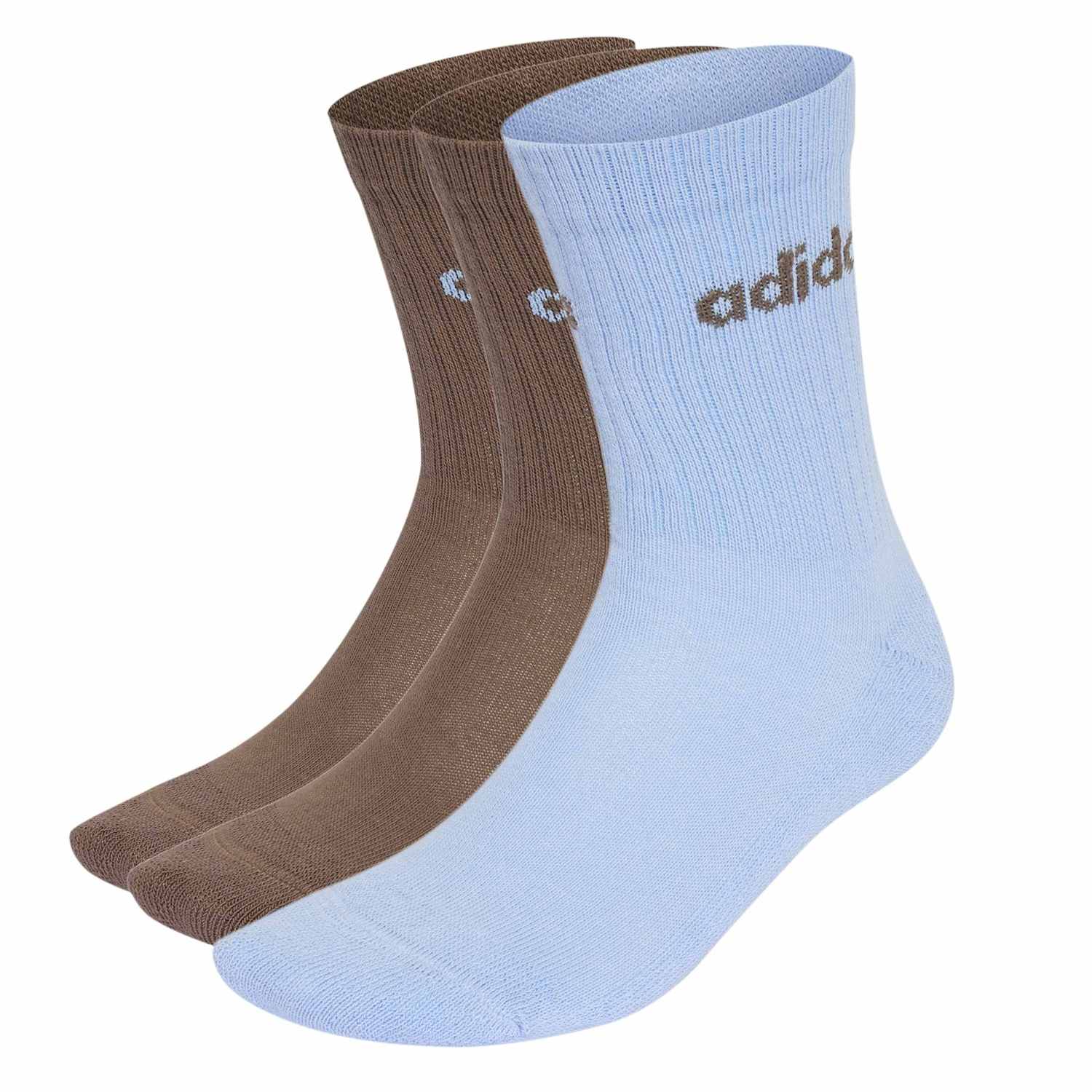 Adidas Women's 3 Pack Linear Cotton Rich Cushioned Crew Socks - Large - Beige Mix