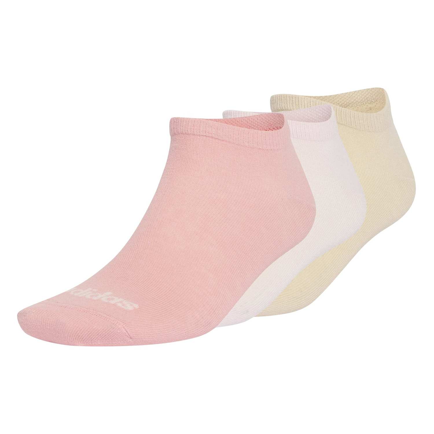 Adidas Women's 3 Pack Thin Linear Low Cut Trainer Socks - Small - Beige Mix