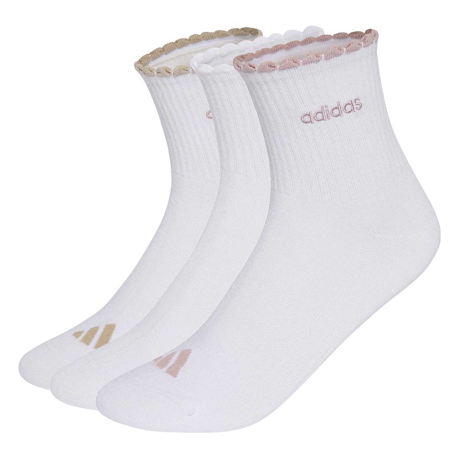 Adidas Women's 3 Pack Cotton Blend Scallop Cuff Ankle Socks - Small - White Mix