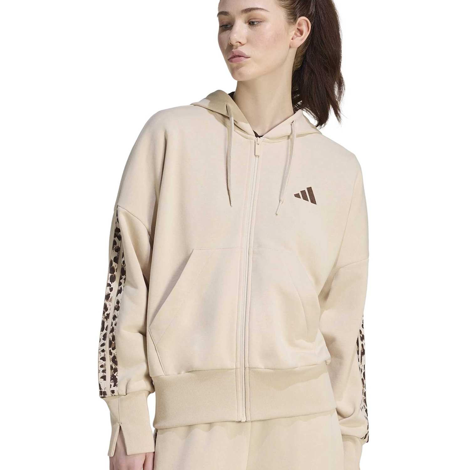Adidas Women's Seasonal Essentials 3-Stripes Zip Up Hoodie - Medium - Beige