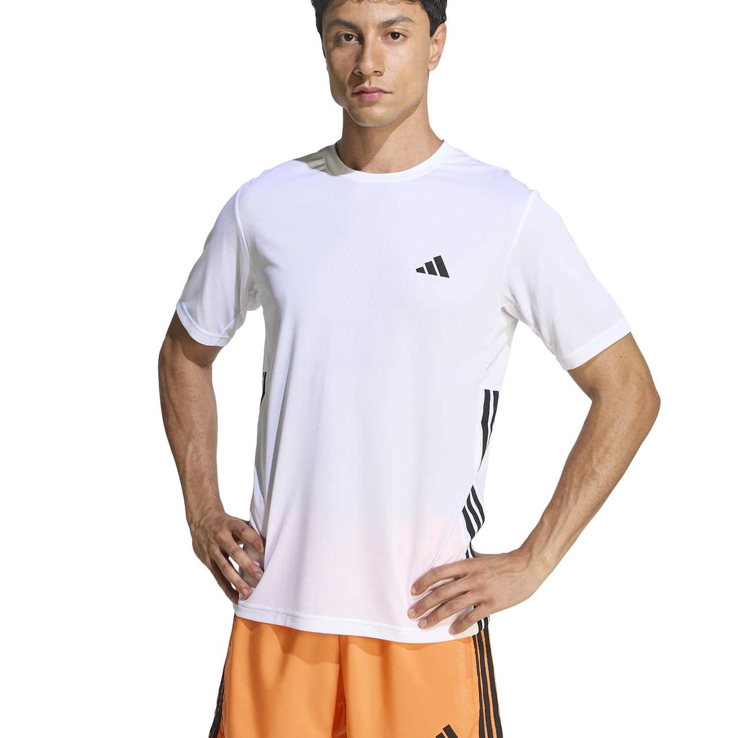 Adidas Men's Essentials Base 3-Stripes Crew Neck T-Shirt - S - White