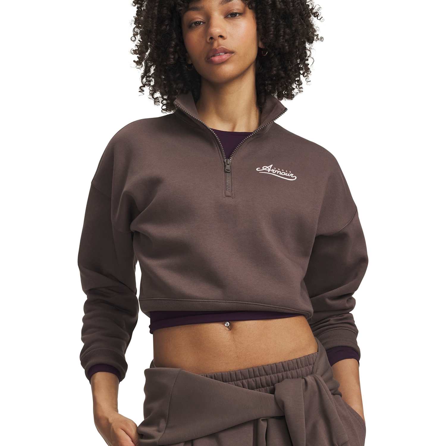 Under Armour Women's Rival Fleece Varsity Half Zip - Small - Taupe