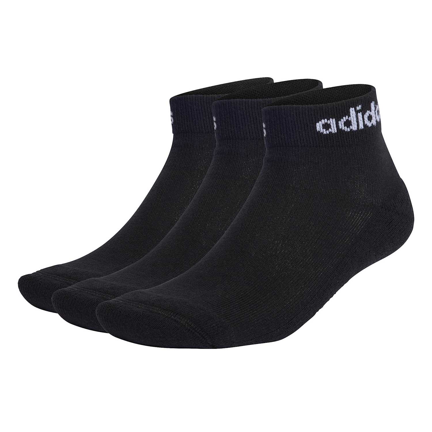 Adidas Women's 3 Pack Linear Cotton Rich Logo Ankle Socks - Small - Black