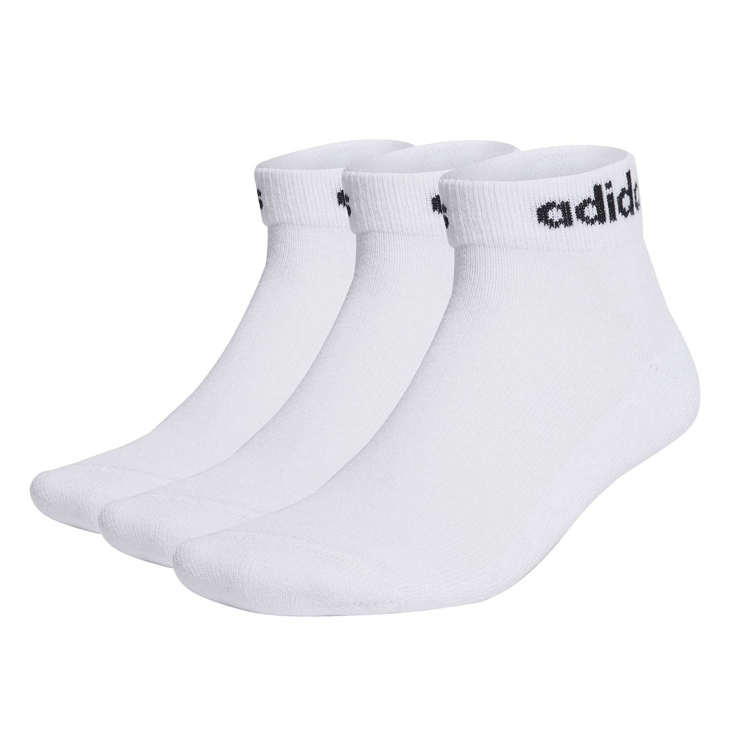 Adidas Women's 3 Pack Linear Cotton Rich Logo Ankle Socks - Medium - White