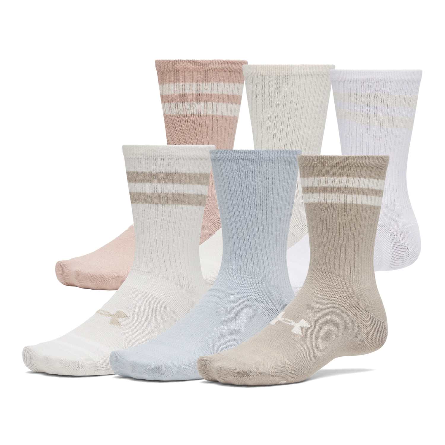 Under Armour Women's 6 Pack Ribbed Ankle Socks - Large - Natural Mix