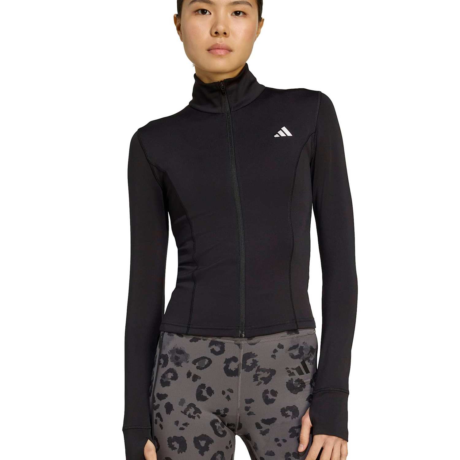 Adidas Women's Optime Essentials Zip Up Funnel Neck Jacket - Medium - Black