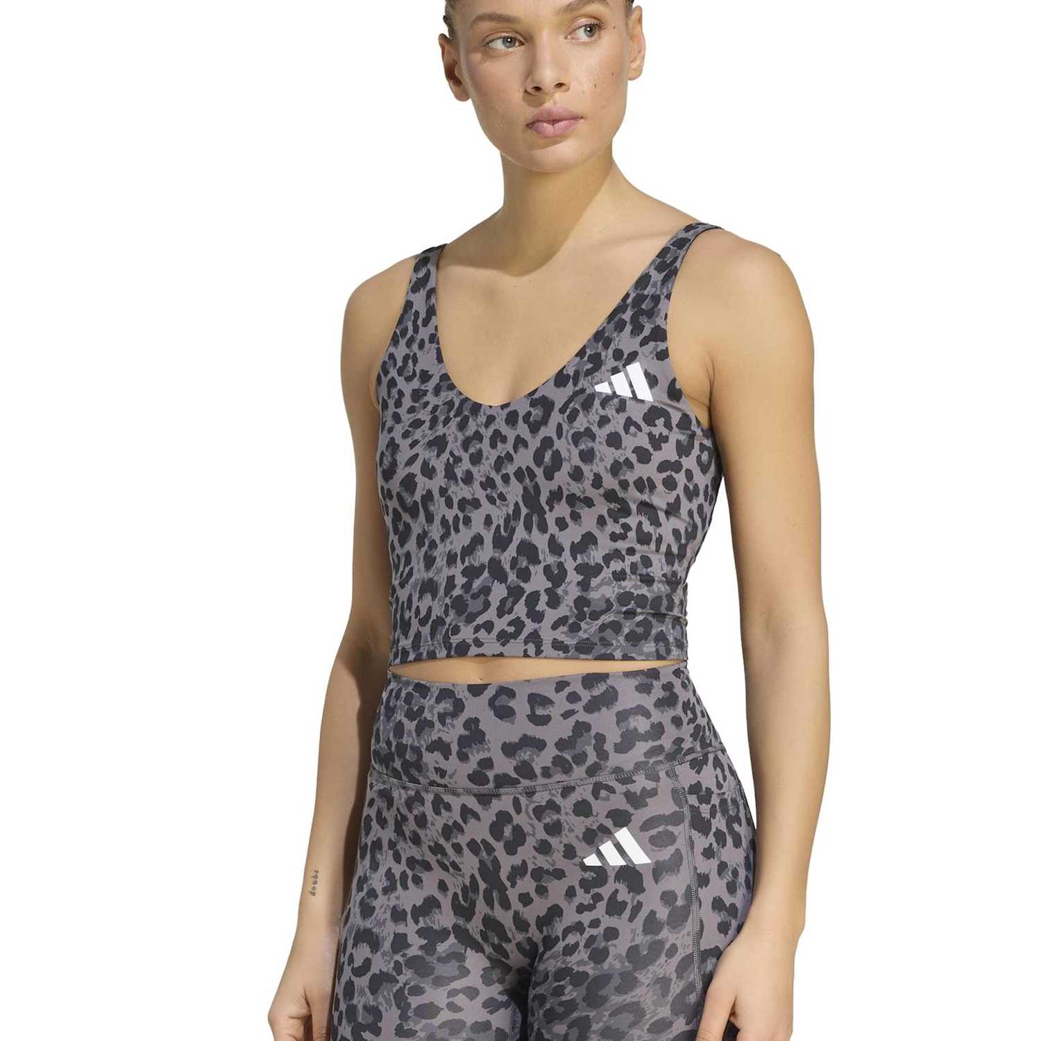 Adidas Women's Workout Essentials Leopard Print Vest Top - Medium - Black Mix