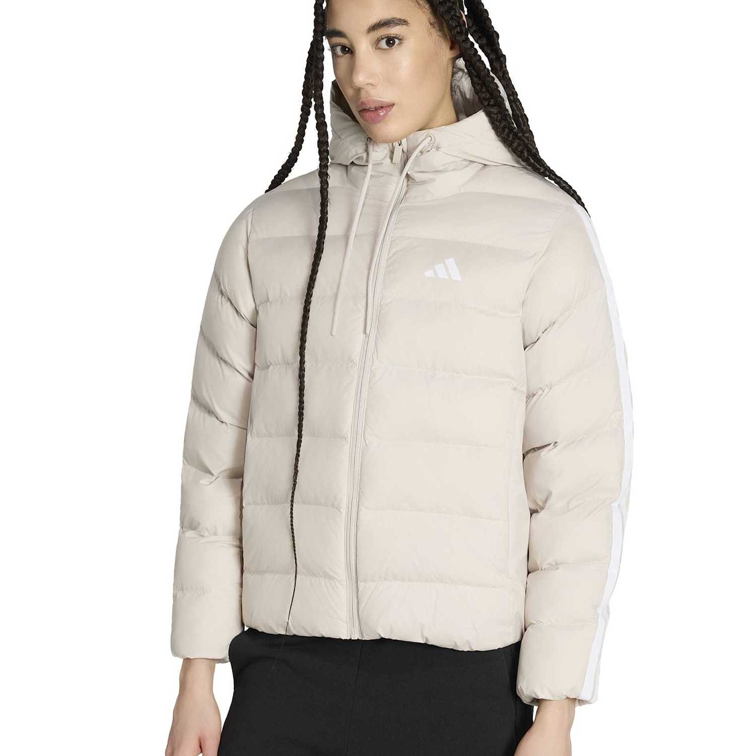 Adidas Women's 3-Stripes Hooded Puffer Jacket - Extra Small - Beige Mix