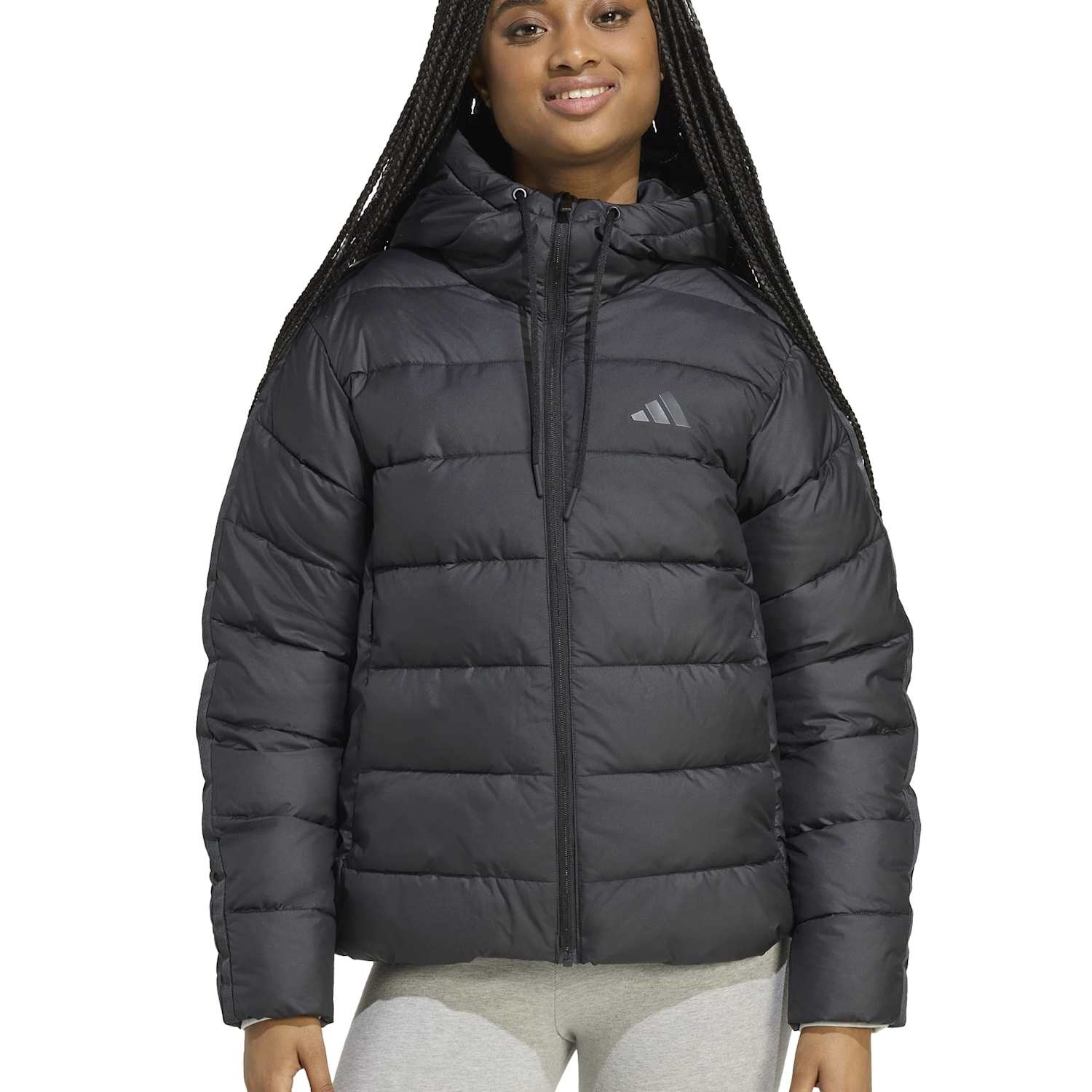 Adidas Women's 3-Stripes Hooded Puffer Jacket - Large - Black