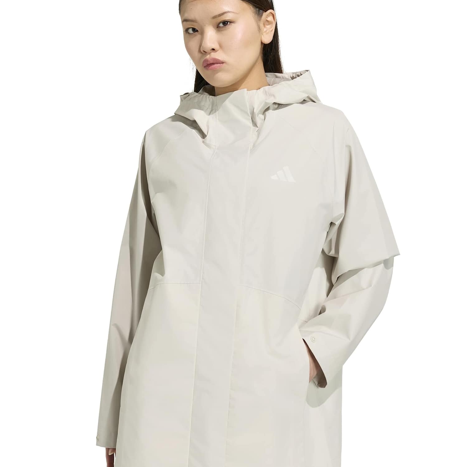 Adidas Women's Essentials Hooded Parka Raincoat - Small - Beige