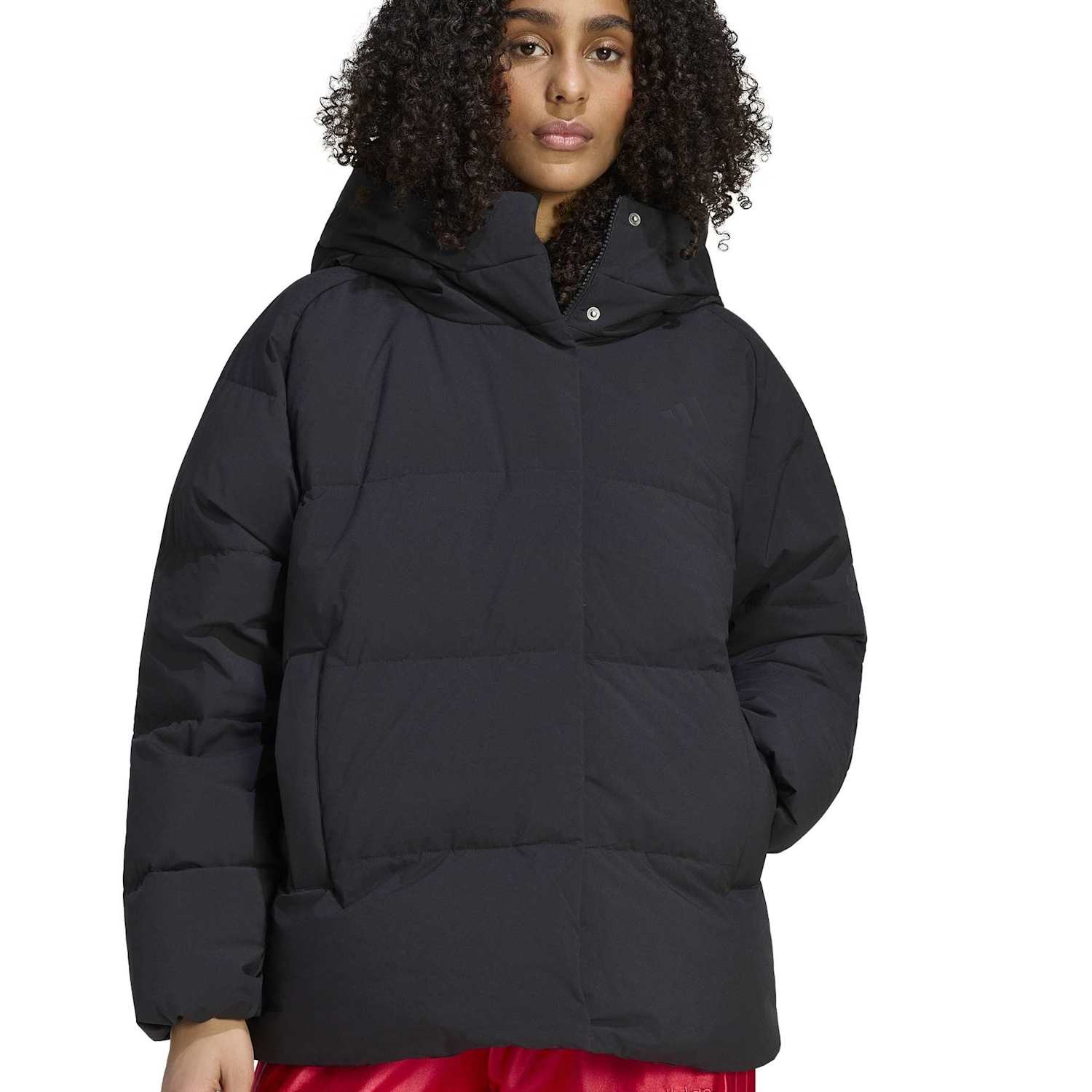 Adidas Women's Helionic Down Hooded Puffer Jacket - Small - Black Mix