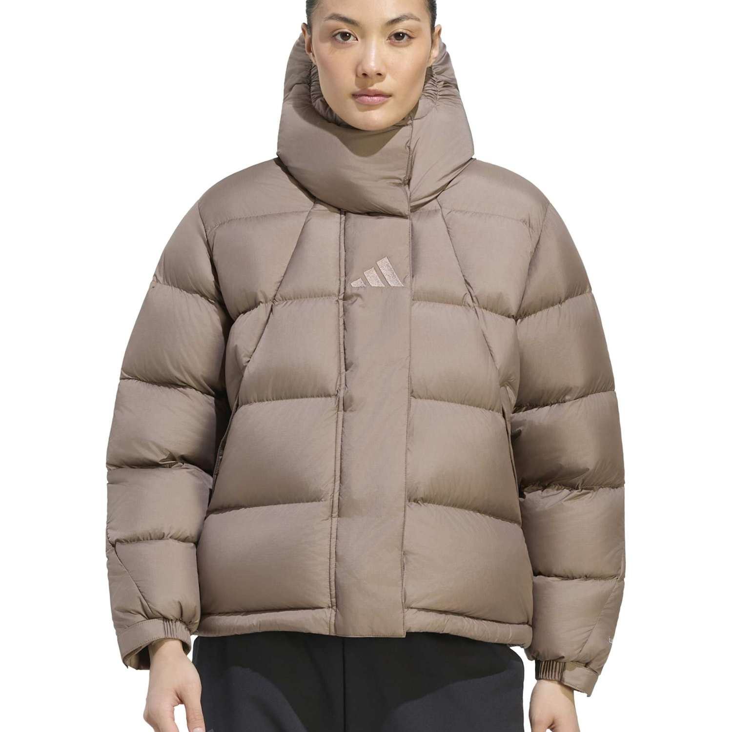 Adidas Women's Down Hooded Puffer Jacket - Medium - Medium Brown