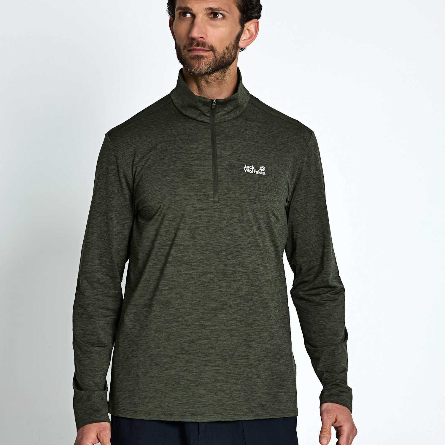 Jack Wolfskin Men's Trail Breathable Half Zip Outdoor Fleece - M - Dark Green