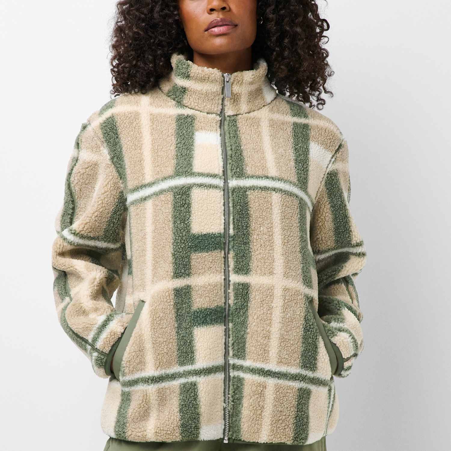 Sweaty Betty Women's Plush Zip Up Colour Block Fleece Jacket - Medium - Beige Mix