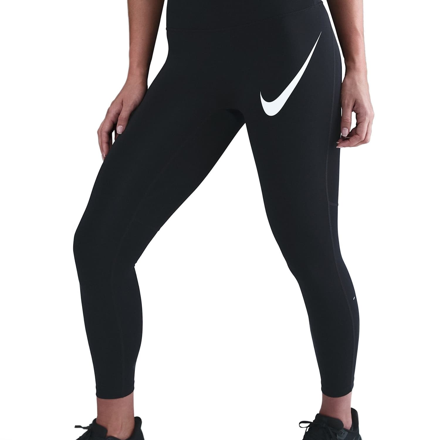 Nike Women's Tempo Swoosh Run High Waisted 7/8 Leggings - Small - Black - Available at M&S
