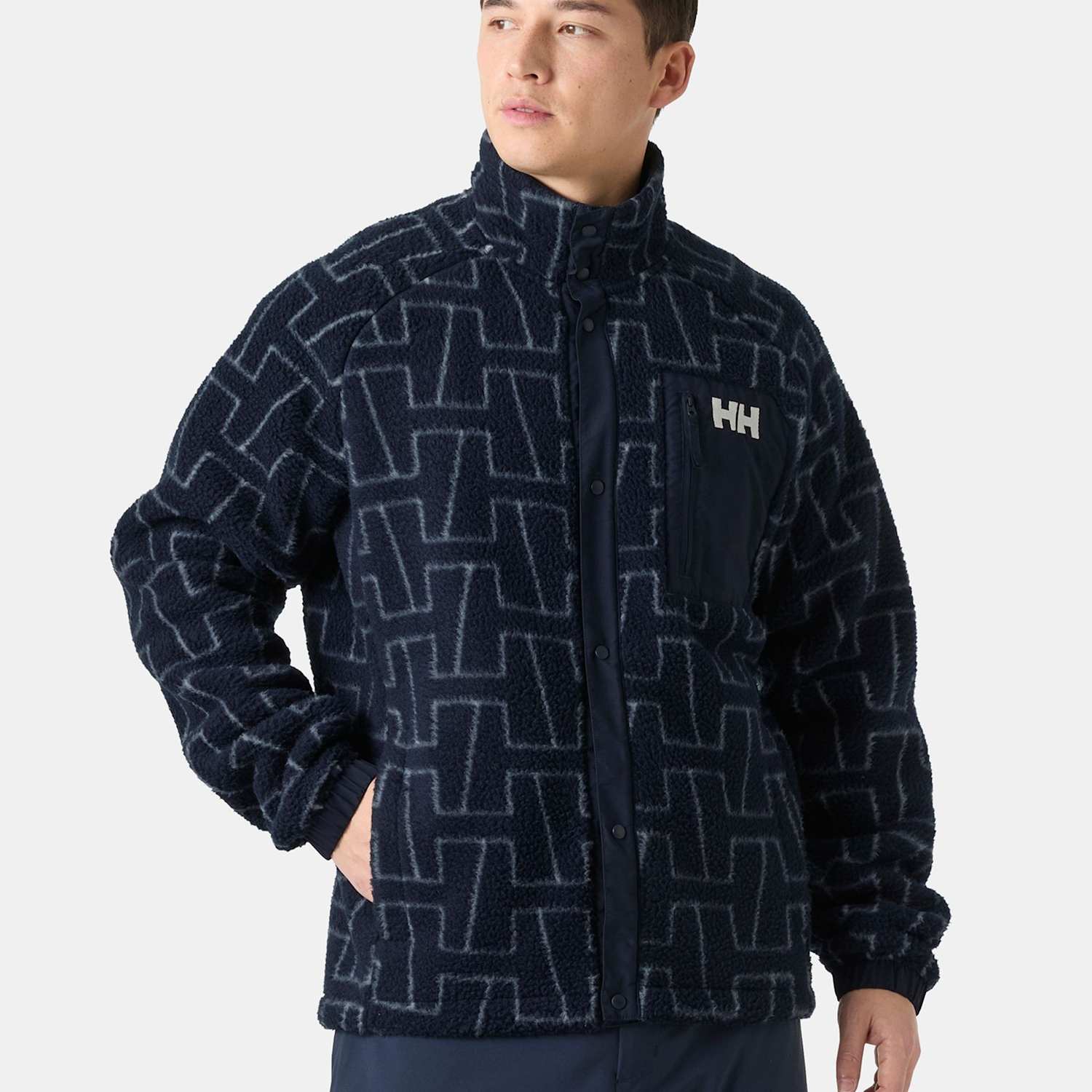 Helly Hansen Men's Panorama Printed Pile Midlayer Jacket - M - Navy Mix - Available at M&S