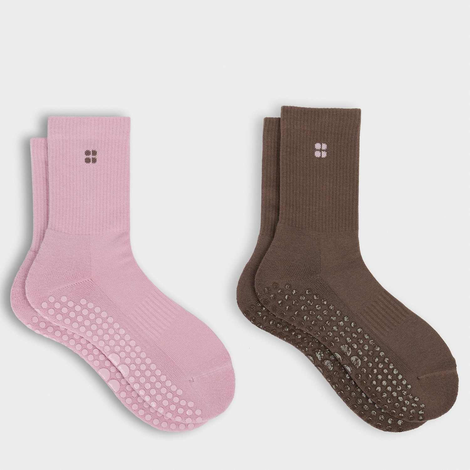 Sweaty Betty Women's 2 Pack Cotton Rich Pilates Crew Gripper Socks - Medium-Large - Pink Mix