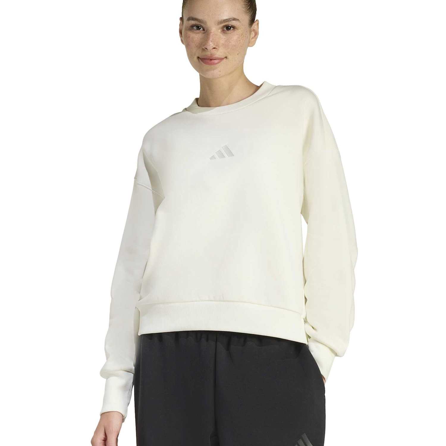 Adidas Women's ALL SZN Waterproof Fleece Relaxed Sweatshirt - Large - White