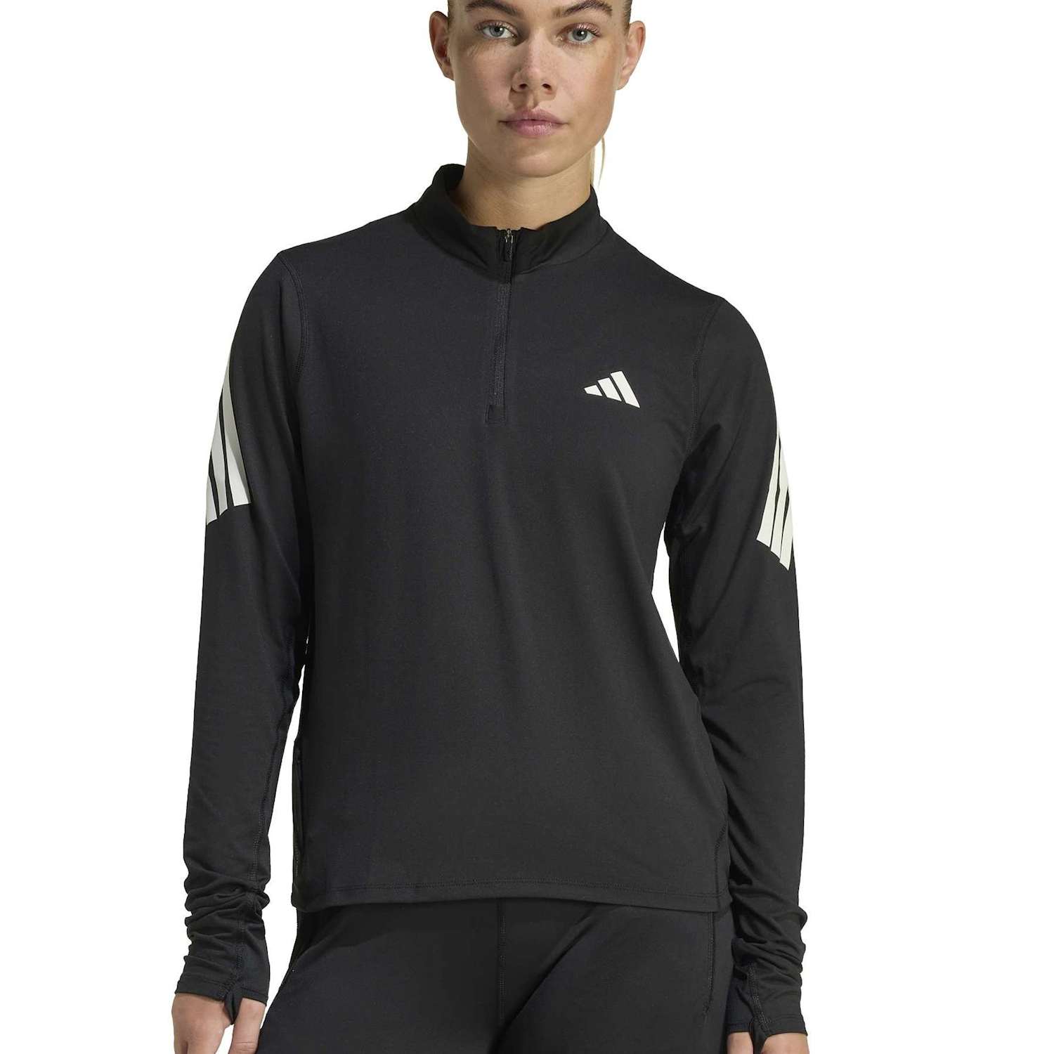 Adidas Women's Iconic Running Half-Zip Jumper - Small - Black