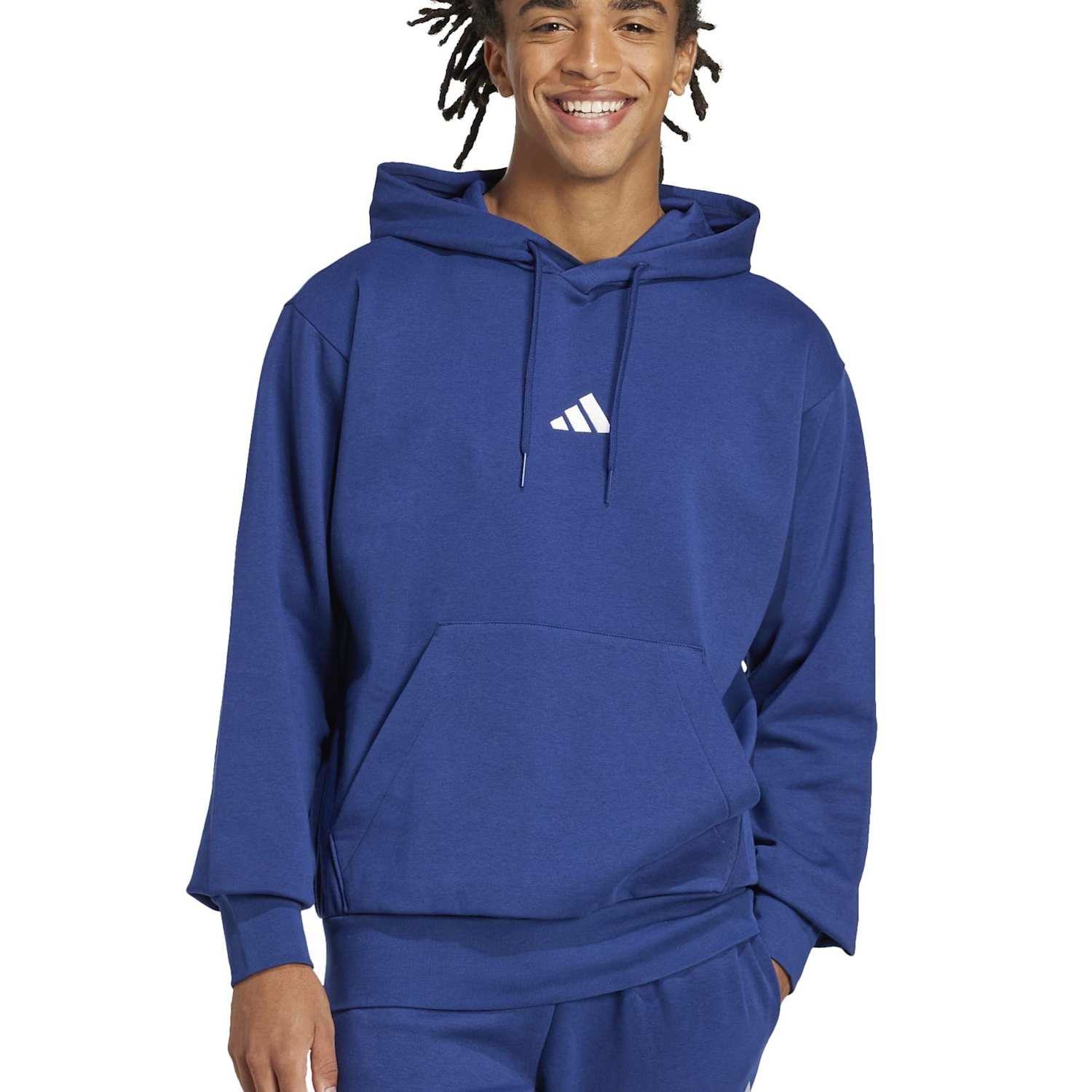 Adidas Men's Essentials Feelcozy Waterproof Fleece Hoodie - M - Medium Blue