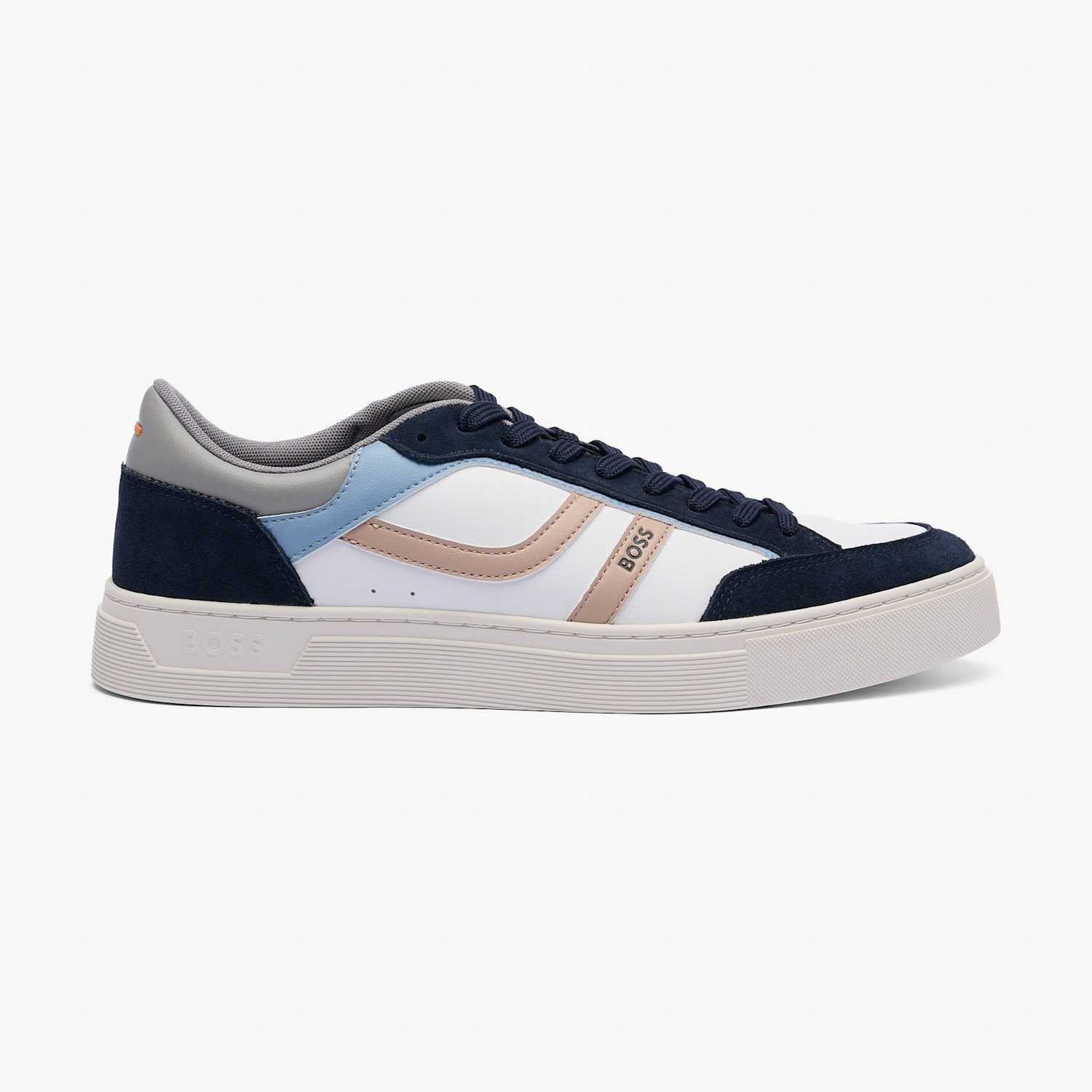 Boss Men's Faux Leather Lace Up Trainers - 9 - Blue Mix - Available at M&S